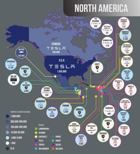 Tesla Is Most Googled Car Brand In Usa The Bahamas Cleantechnica