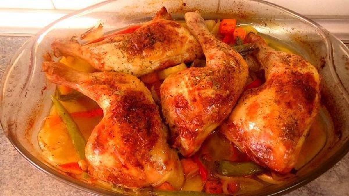 pollo entero asado al horno con verduras