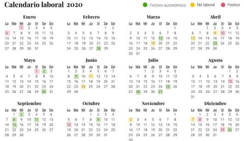 Calendario Laboral De 2020 Ocho Festivos Nacionales Y Gran Puente De La Constitucion