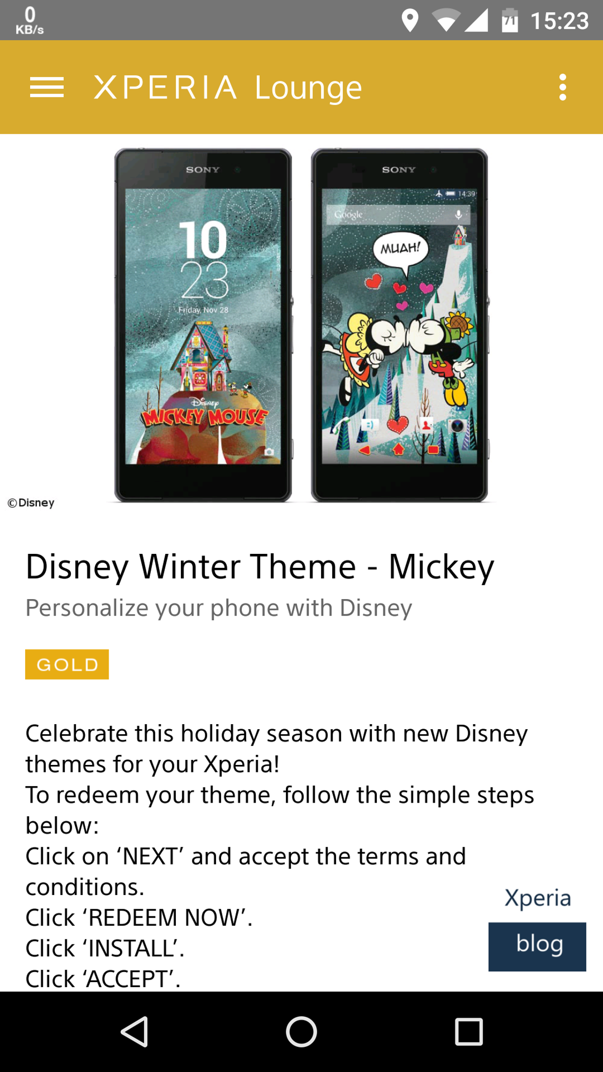 Mickey Winter Xperia Theme Now Free For Xperia Lounge Gold Users Xperia Blog